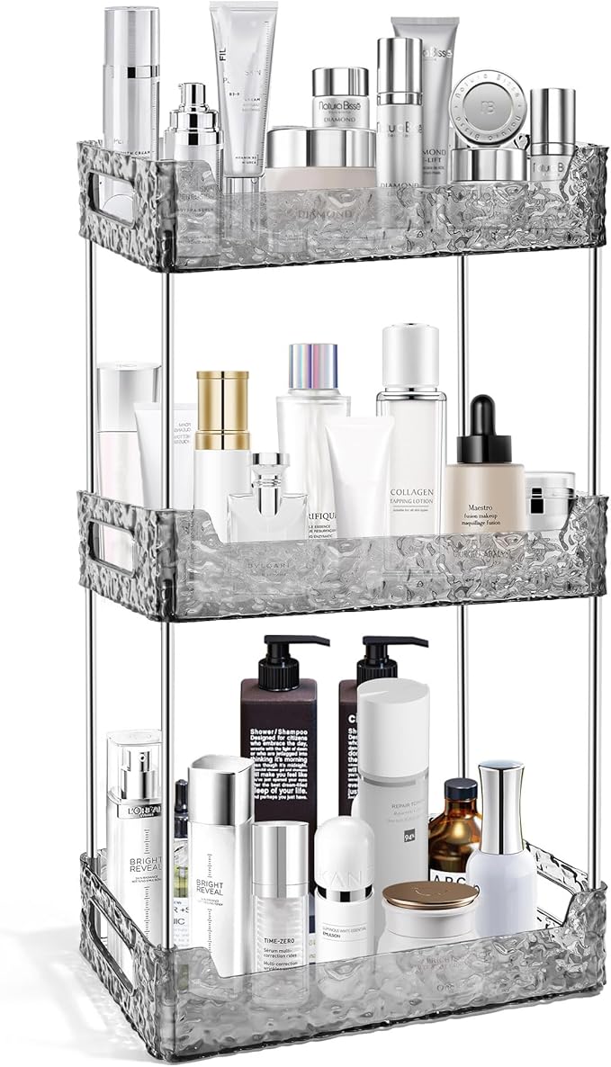 3-Tier Bathroom Counter Organizer Countertop Storage, Dresser Organizer Vanity Tray for Makeup, Perfume Organizer Cosmetics Skincare Shelf - Grey-NeatNest