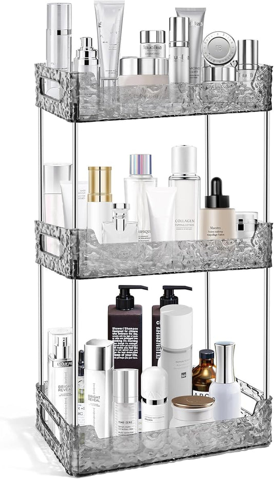 3-Tier Bathroom Counter Organizer Countertop Storage, Dresser Organizer Vanity Tray for Makeup, Perfume Organizer Cosmetics Skincare Shelf - Grey-NeatNest