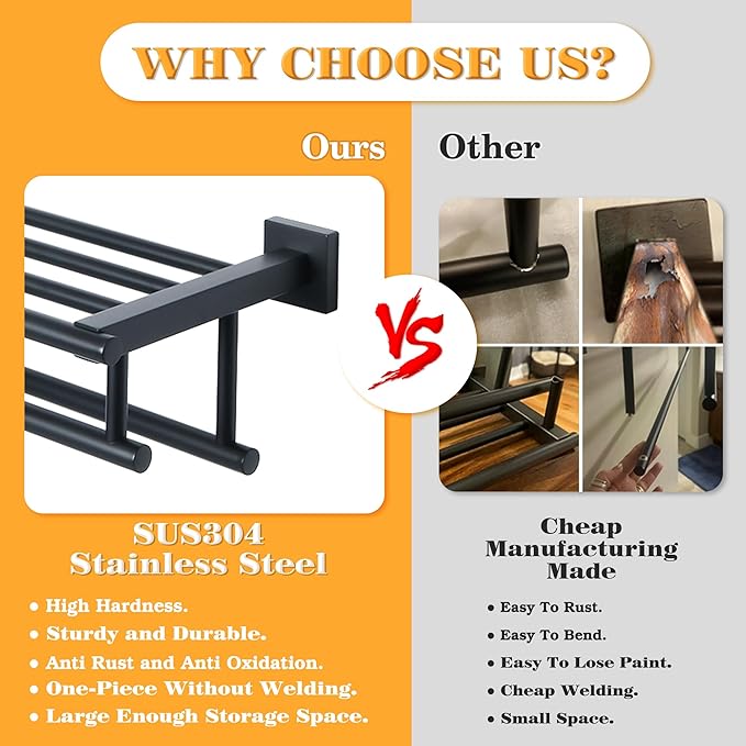 Alise Double Towel Rack for Bathroom,24 Inch Bathroom Tower Holder Towel Shelf with Double Towel Bars Wall Mount,SUS304 Stainless Steel Double Tower Bar for Bathroom Wall,Towel Hanger Matte Black