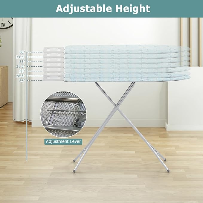 GOFLAME Folding Ironing Board, Height Adjustable Ironing Board w/Iron Rest, Removable Cover, Sturdy Metal Frame, 48.5" x 15.5" Compact & Portable Ironing Board for Household (Turquoise)