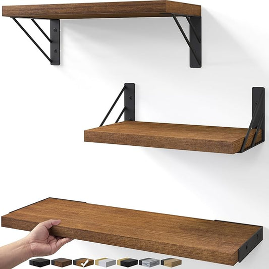 BAYKA Floating Shelves for Wall, Book Shelf for Bedroom, Wall Decor Shelves for Living Room Kitchen, Mounted Wood Floating Shelf for Home Decor, Corner Shelf for Bathroom, Office(Set of 3)-NeatNest