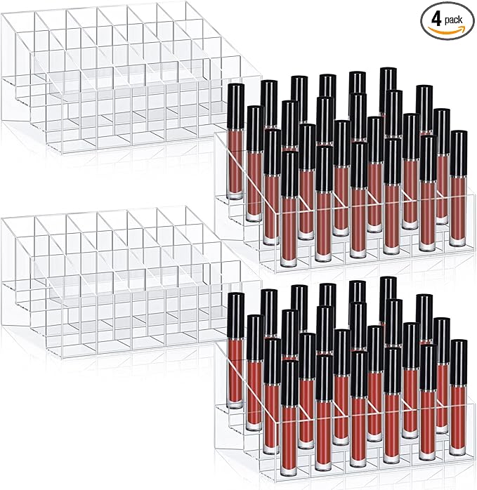 Macarrie 4 Pieces Lipstick Holder Organizer 24 Slot Acrylic Lipstick Makeup Organizer Case Display Stand Storage Box for Lipsticks Lipgloss Brushes Cosmetics-NeatNest