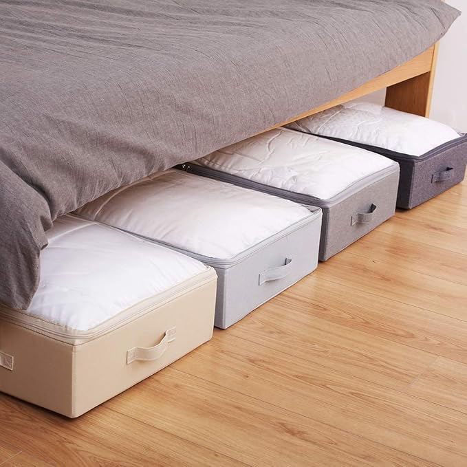 31.5"(85cm) Length Spacious Visible Lidded Under Bed Storage Bins for Shoes, Blankets, Toys Organization Containers, Wedding Dress Storage Box, Beige-NeatNest