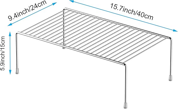 iPEGTOP Kitchen Cabinet Storage Shelf Rack, Set of 2 Large (15.7 x 9.4 Inch) Rustproof Metal Wire Shelves Spice Shelf Rack Cupboard Organizer for Pantries Countertops Utensils Organization, Chrome-NeatNest