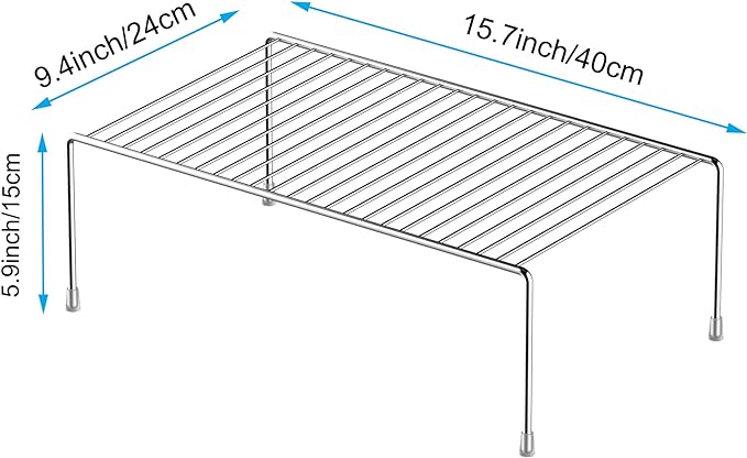 iPEGTOP Set of 6 Large (15.7 x 9.4 Inch) Kitchen Cabinet Organizer Shelf, Wire Freezer Storage Shelves Rack, Rustproof Steel Metal Shelf Riser for Dish Plates Pantry Cupboard Organization, Chrome-NeatNest