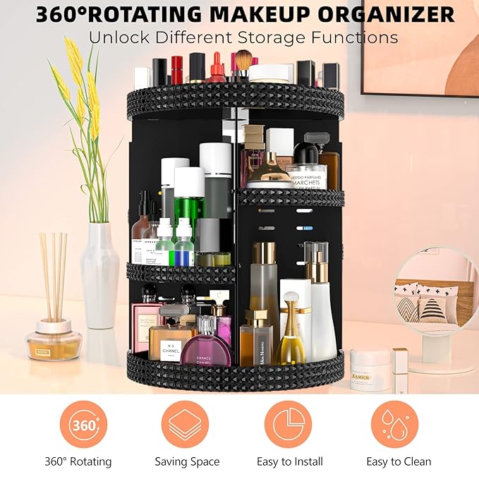 360 Degree Rotating Makeup Organizer for Vanity, Extra Large Capacity Beauty Organizer, Adjustable DIY 7 Layers Perfume Organizer, Skincare Organizers Fits AII Cosmetics and Accessories(Black)-NeatNest