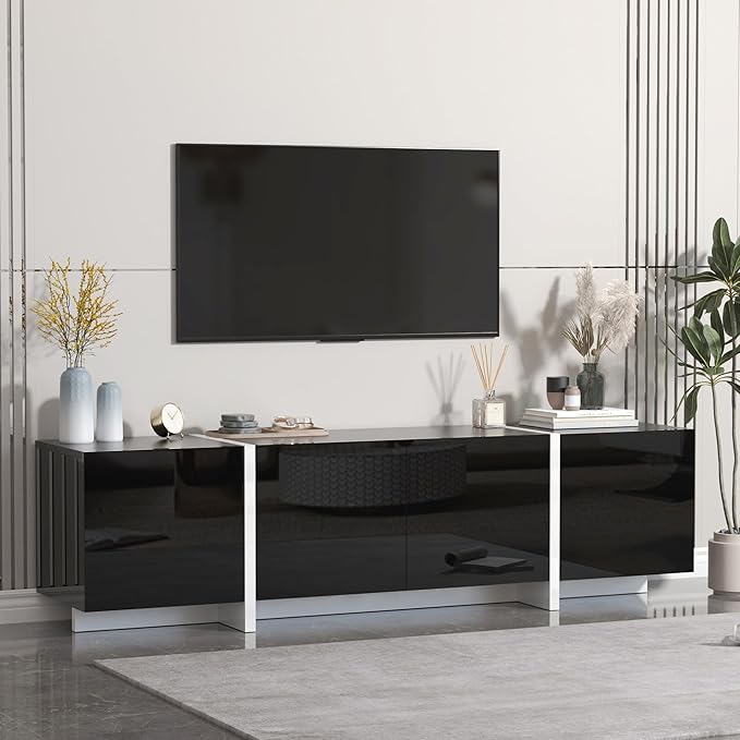 67" Wide High Gloss Modern TV Stand for 60/65/70/75 inch TV, Stylish Entertainment Center with Storage, Media Console for Living Room in Black-NeatNest