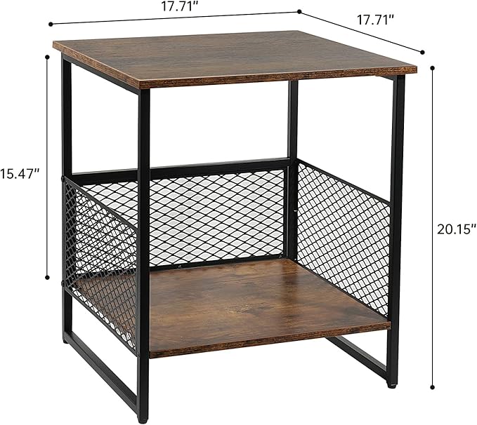 2 Tier End Table, Square Side Table, Couch Side Table with Storage, Great for Mini Fridge Stand, Printer Stand, Aquarium Stand, Coffee Stand, Ideal for Living Room, Bedroom, Office(2 Pack)