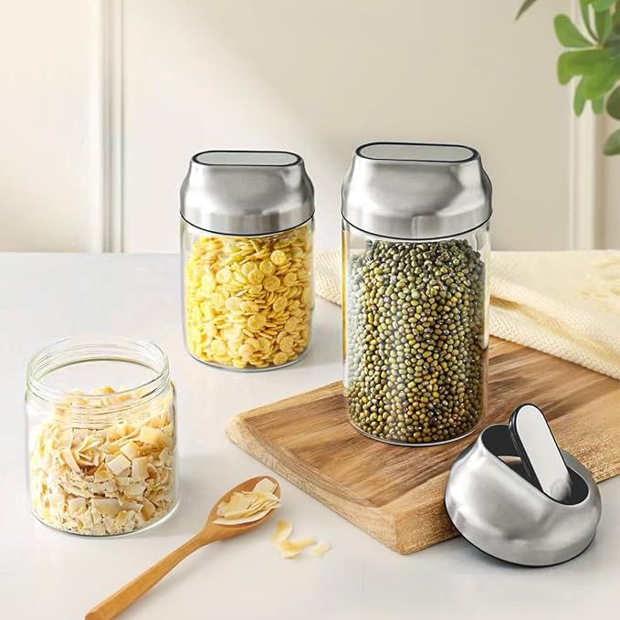 34oz Glass Food Jars Canisters, Wide Mouth Storage Jars with Airtight Lids, Clear Food Storage Containers for Flour, Cereal, Coffee, Nuts & More