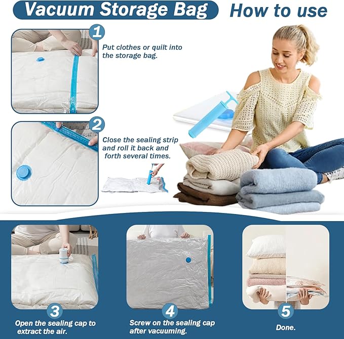 10 Pack 80% Space Saver Vacuum Storage Bags with Hand Pump, Sealer Clothes Storage for Travel, Clothing, Luggage, Blankets, Comforters, Saving More Closet Space (10-Jumbo)-NeatNest