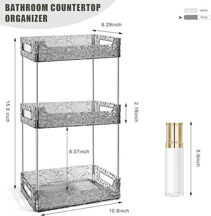 3-Tier Bathroom Counter Organizer Countertop Storage, Dresser Organizer Vanity Tray for Makeup, Perfume Organizer Cosmetics Skincare Shelf - Grey-NeatNest