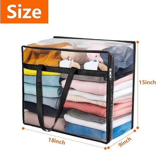 Budding Joy Clear Zippered Storage Bags for Clothes,40L Closet Organizers and Storage Containers Vinyl Moving Bag for Bedding, Linen, Blankets, Comforters, Clothing & Toys, Black, 2 Pack-NeatNest