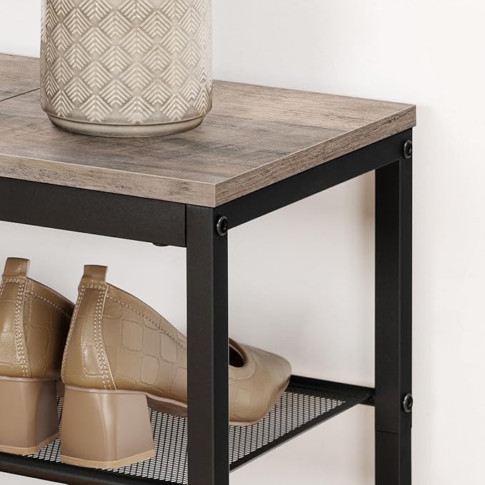 HOOBRO Shoe Bench, 3-Tier Shoe Rack, Industrial Shoe Organizer Storage Bench, 19.7 inches Entry Bench with Mesh Shelves, for Entryway, Living Room, Hallway, Easy Assembly, Greige BG50HX01-NeatNest