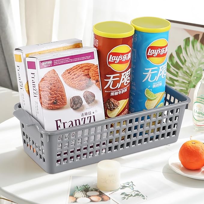 6 Packs Slim Plastic Storage Trays Baskets,Pencil Organizer 11.61" x 5.03", Grey-NeatNest