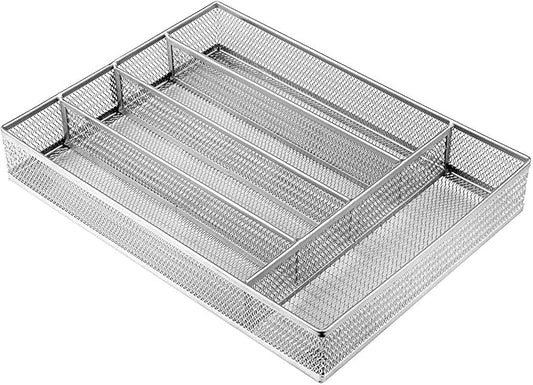 JANE EYRE Drawer Organizer, Cutlery Tray Silverware Flatware Storage Divider for Kitchen, Mesh Wire with Non-slip Foam Feet, 5 Component, Silver-NeatNest