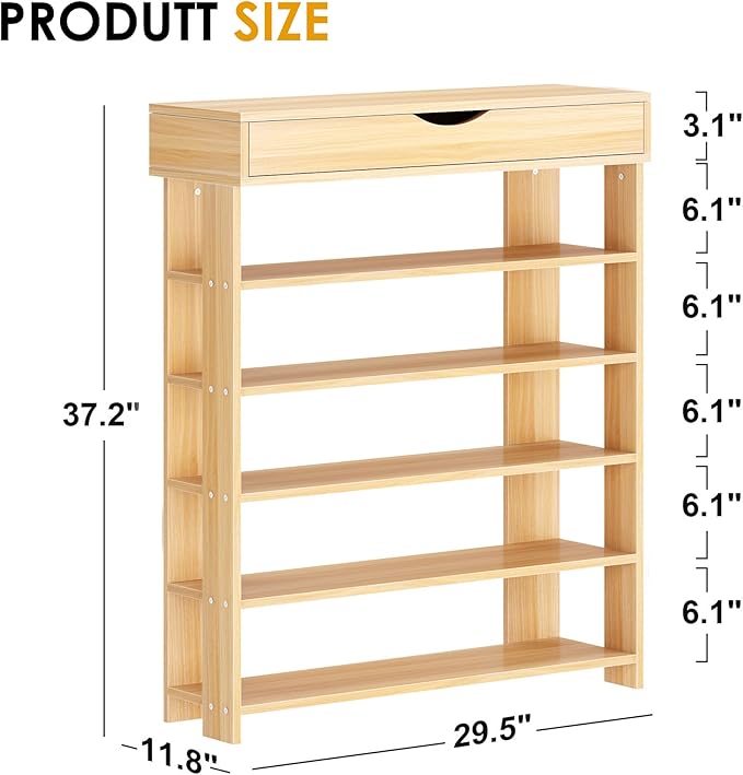 soges 5-Tier Wooden Shoe Rack with Storage Cabinet, 29.5 inches Vertical Free Standing Shoe Shelf, Shoe Organizer Storage Cabinet for Entryway, Living Room, Hallway, Doorway, White Oak-NeatNest