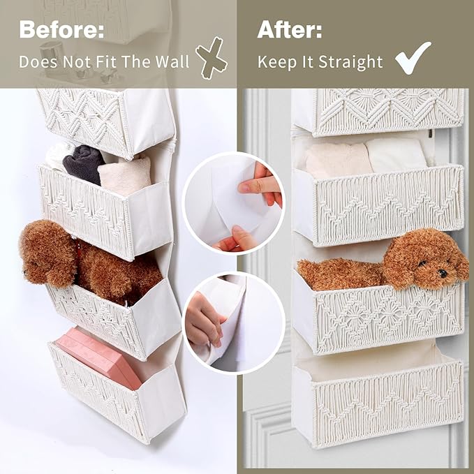 ANTIS'S HOME Over the Door Organizer Macrame Boho Nursery Storage with 5 Large Woven Pockets, Hanging Closet Basket for Bathroom or Nursery, Behind the Door Storage Organizer-NeatNest