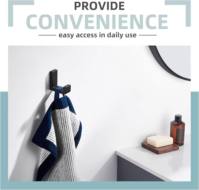 Angle Simple Towel Hook for Bathroom, SUS 304 Stainless Steel Compact Shower Robe Coat Wall Hook, Matte Black