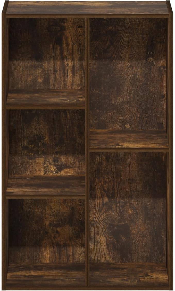 Furinno Luder 5-Cube Open Shelf Bookcase, Bookshelf, Amber Pine-NeatNest