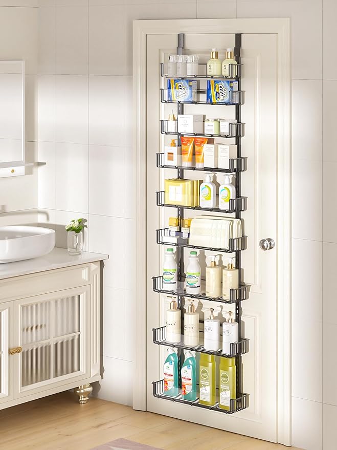 Delamu 9-Tier Over the Door Pantry Organizer with Acrylic Panel, Pantry Organization and Storage, Black Hanging Basket Wall Spice Rack Seasoning Shelves, Home Kitchen Bedroom Bathroom House Essentials-NeatNest