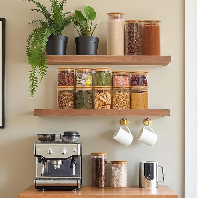 ComSaf Glass Food Storage Jars Set of 6, Tall Glass Storage Containers with Lids, Spaghetti Jar, Canisters Set for the kitchen, Pasta, Flour, Nuts, Oat, Coffee and Sugar Container, Pantry Organization-NeatNest