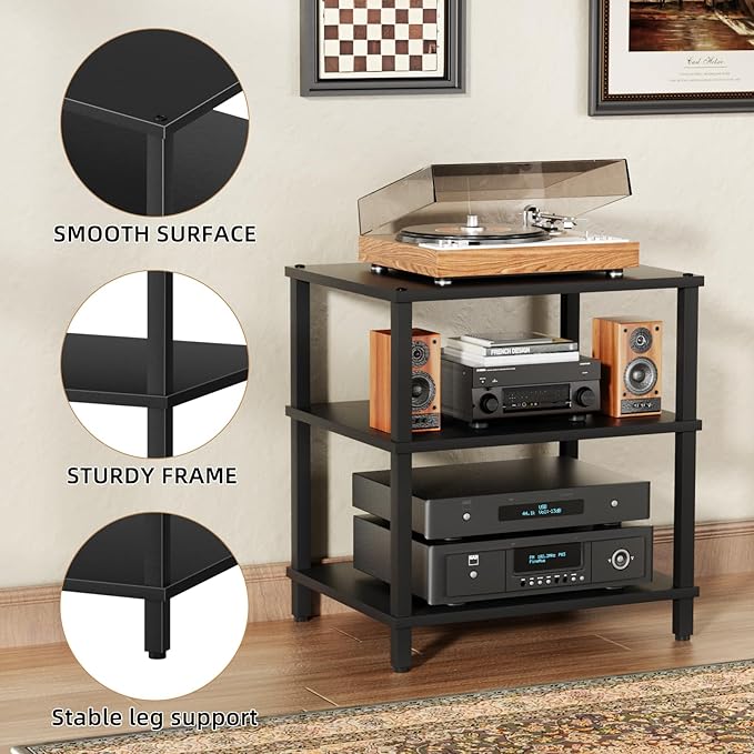 3-Tier AV Media Player Stand, Stereo Cabinet, Modern Stereo Cabine,Game Console Shelf,Wooden TV Stand,Multifunctional Entertainment Center, Suitable for Home, Conference Room, Game Studio,Black-NeatNest