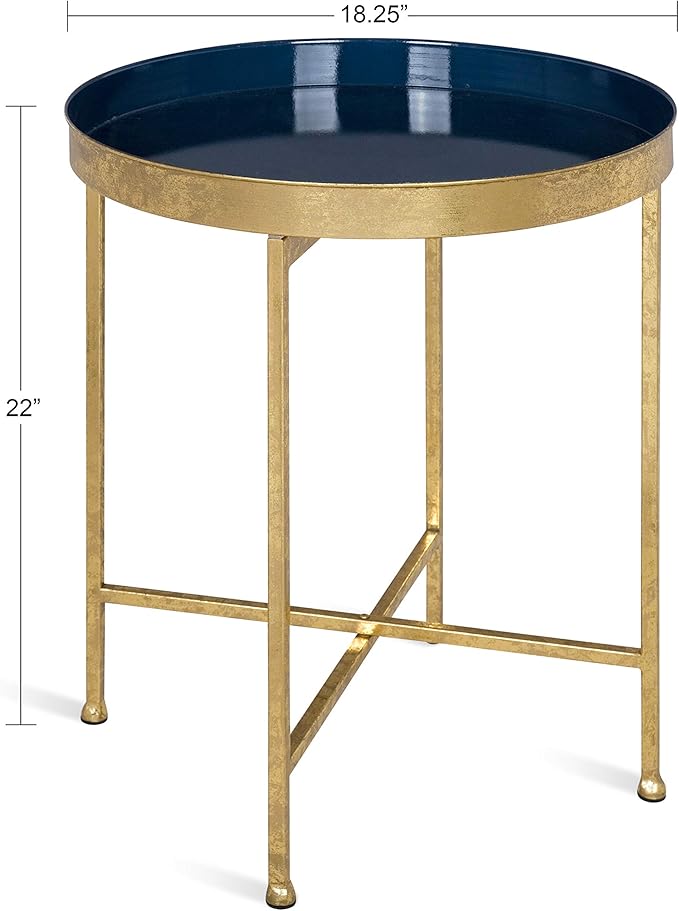 Kate and Laurel Celia Metal Foldable Round Accent Table, 18.25" x 18.25" x 22", Navy Surface and Gold Frame, Modern Minimalist Design and Detachable Magnetic Tabletop