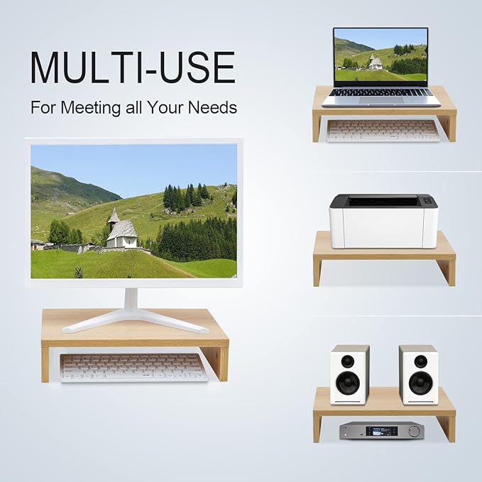 TEAMIX 14.2 inch Monitor Stand Riser, Wood Monitor Riser with Storage for Desk Small Monitor Stand TV/Screen/PC/Laptop Riser Computer Stand Desktop Shelf (Maple-14.2 inch)-NeatNest
