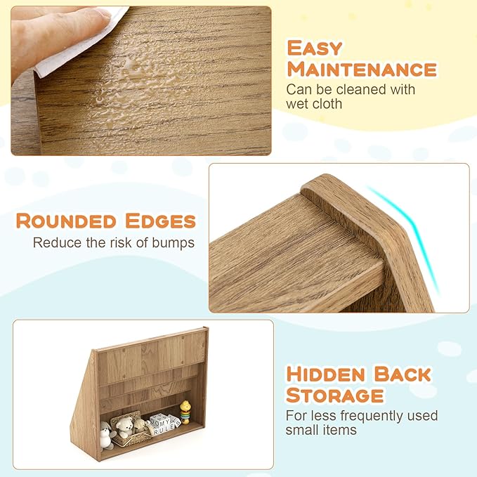 Costzon 5-Tier Kids Bookshelf, Wooden Children Bookcase, Toddler Book Rack, Magazine Storage & Display Shelf, Book Shelf for Kids Room, Living Room, Nursery, Classroom (Natural)-NeatNest