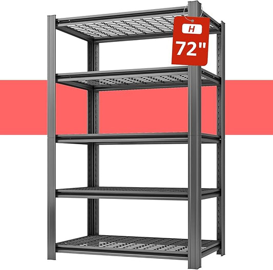 5 Tier Metal Storage Shelves, 72" H x 35.43" W x 15.75" D, 2500 LBS Adjustable Shelving Unit for Warehouse, Office, Kitchen, Pantry, Living Room, Laundry Room, Garage Shelving, Black-NeatNest