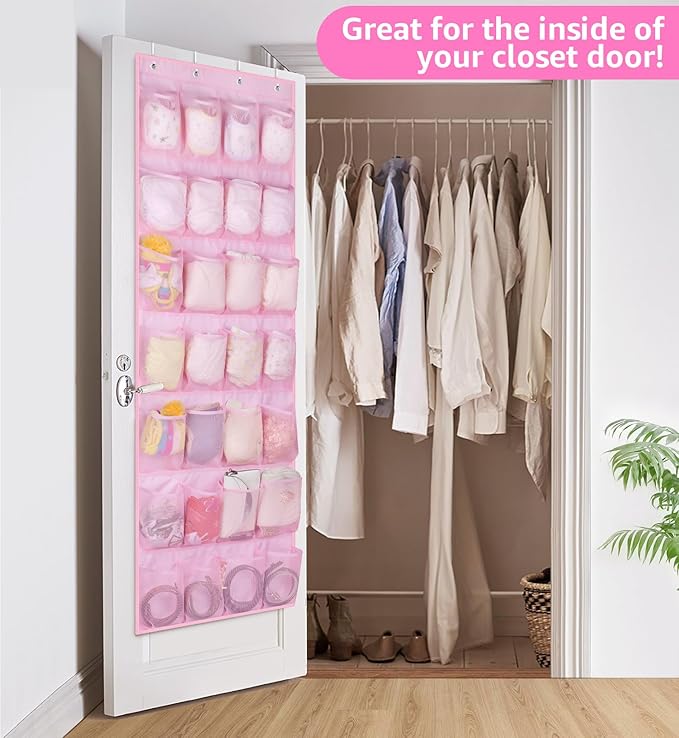 MISSLO Kids Over the Door Shoe Organizer Pink Hanging Shoe Rack Baby Toddler Hanging Shoe Organizer Cute Shoe Holder Girl Room Decor 28 Pockets-NeatNest