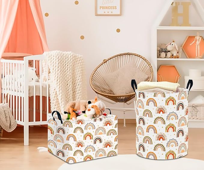 CLOCOR Rectangular Storage Basket Empty,Gift Basket for Kids,Waterproof Toy Bin with Handles,Room Decor(Boho Rainbow)-NeatNest