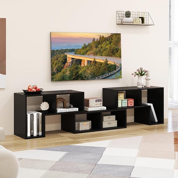 Giantex Free-Combination TV Stand for Bedroom - Entertainment Center for 50 55 60 65 Inch TV, 3-Piece Media Console Table with Storage Cubes, Deformable Open Storage Bookcase Shelf (Black)-NeatNest