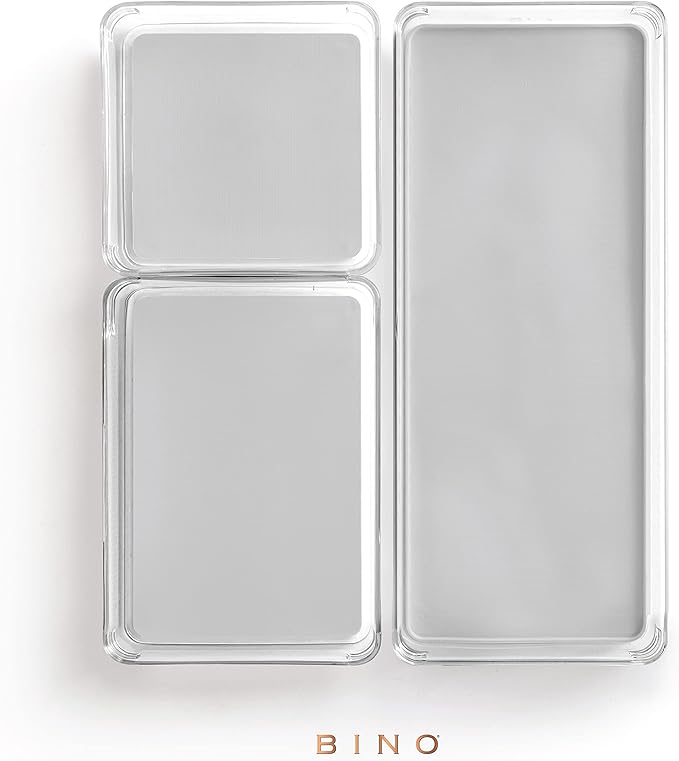 BINO | 3-Piece Drawer Organizer Bin Set - Grey, Large | THE MODULAR+ | Multi-Purpose Storage | Soft-Grip Lining and Non-Slip Rubber Feet | Durable | BPA-Free | Desk Drawer Organizer | Vanity Organizer-NeatNest