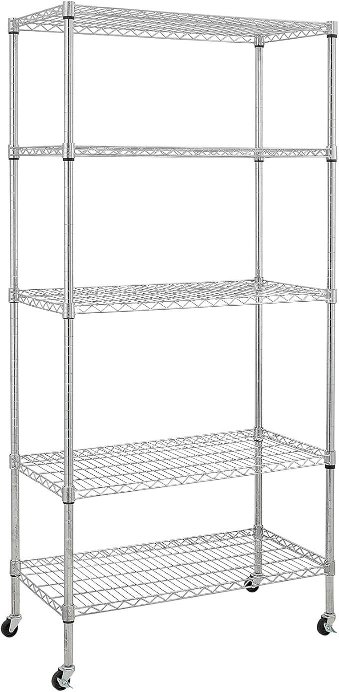 5 Tier Adjustable Storage Shelf Metal Storage Rack Wire Shelving Unit Storage Shelves for Pantry Closet Kitchen Laundry Bathroom (Silver2-5-Tier)