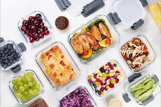 GC [10-Pack] Glass Meal Prep Containers with Lids, Food Storage Containers with Snap Locking Lids, Airtight Lunch Containers, Microwave, Oven, Freezer and Dishwasher
