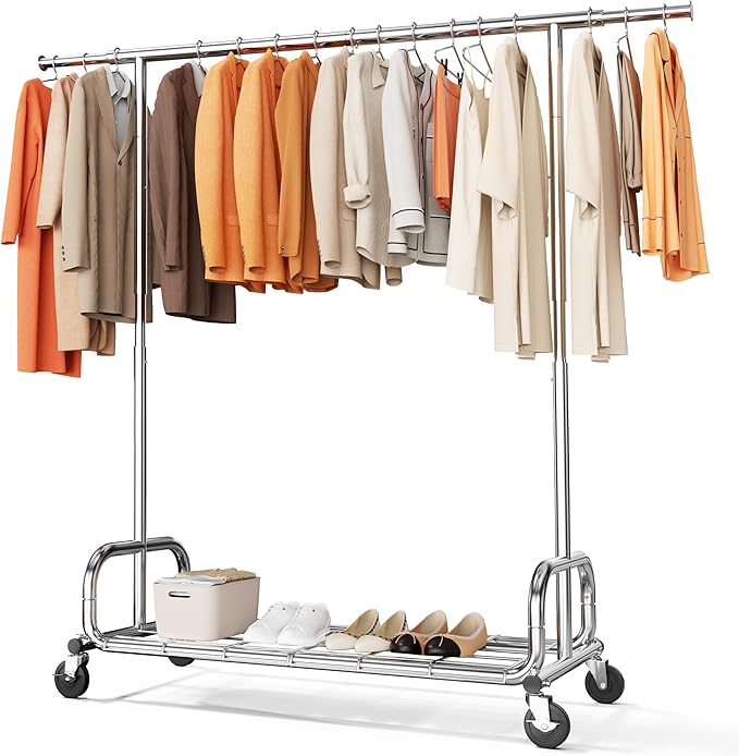 HOKEEPER Clothing Racks for Hanging Clothes Rack Heavy Duty Garment Rack, Portable Clothes Rack with Lockable Wheels, Adjustable Clothing Rack for Bedroom, Living Room