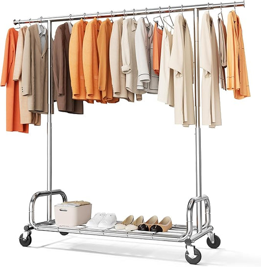 HOKEEPER Clothing Racks for Hanging Clothes Rack Heavy Duty Garment Rack, Portable Clothes Rack with Lockable Wheels, Adjustable Clothing Rack for Bedroom, Living Room