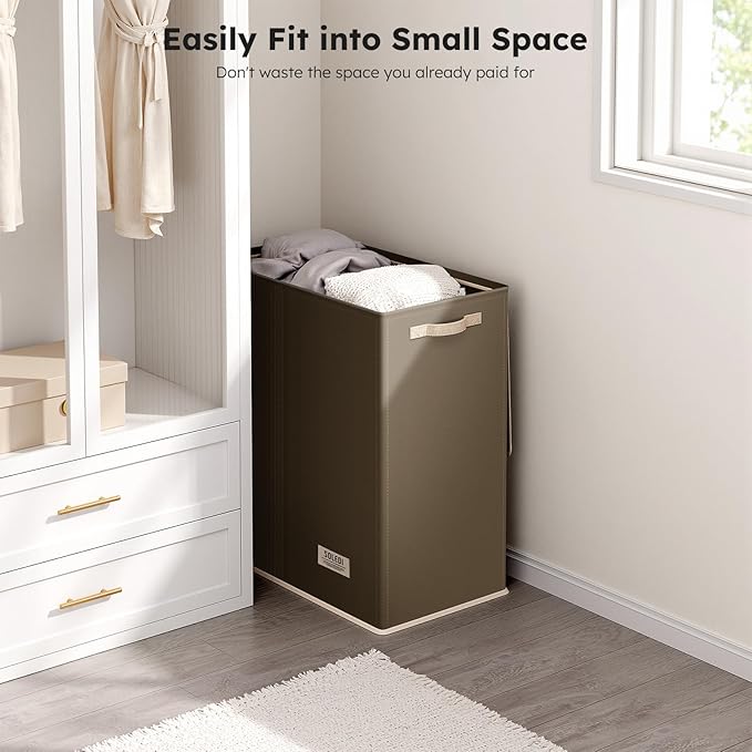 SOLEDI Large Double Laundry Hamper with Lid, Collapsible Clothes Hamper 2 section with Removable Bags, Space-Saving Laundry Basket for Bedroom, Dorm, College-NeatNest