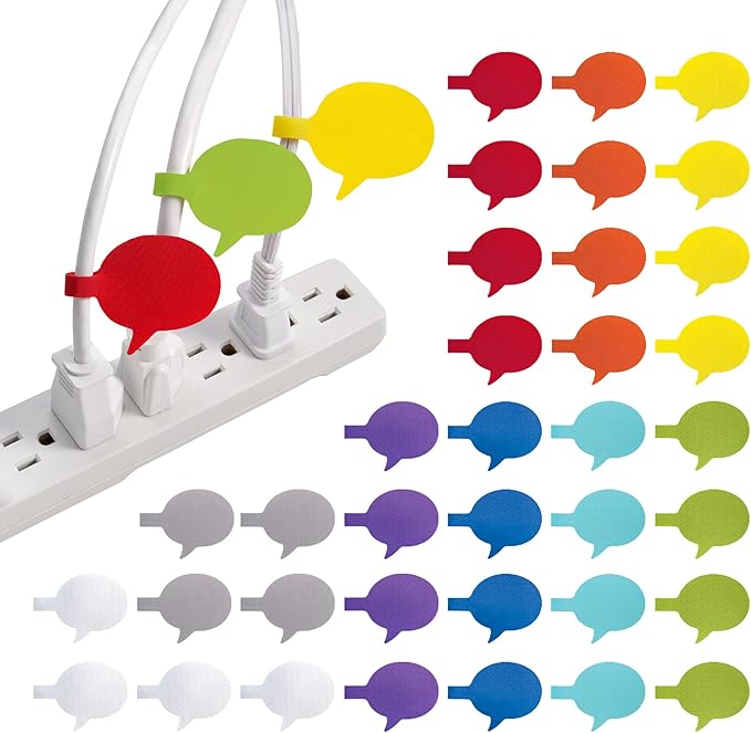 Wrap-It Multi-Color (36-Pack) Storage Cable Labels - Speech Bubbles, Wire Tags for Cable Management and Organizer-NeatNest