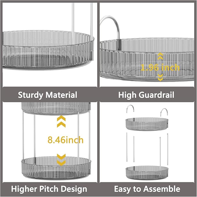 360 Rotating Makeup Organizer,3 Tier Large Capacity Make Up Organizers and Storage,Makeup Organizer for Bathroom,Cosmetic Perfume Stand Organizer(Grey-3 Tier)-NeatNest