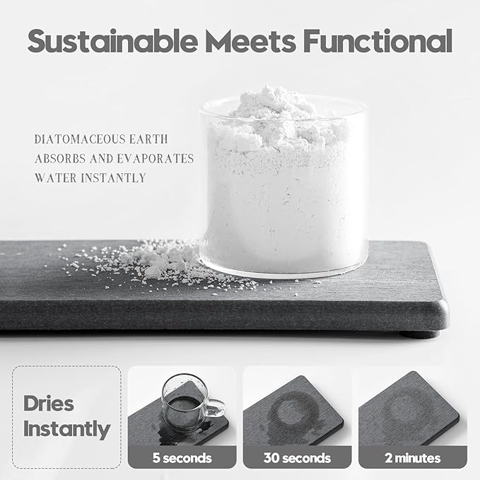 3PCS Water Absorbing Soap Dish Sponge Holder, Diatomite Stone Drying Tray Mat Sink Caddy for Kitchen Counter & Bathroom, Small Stone Bath Mat Faucet Accessories Organizer Protector,Dark Gray,9"x 3.5"-NeatNest