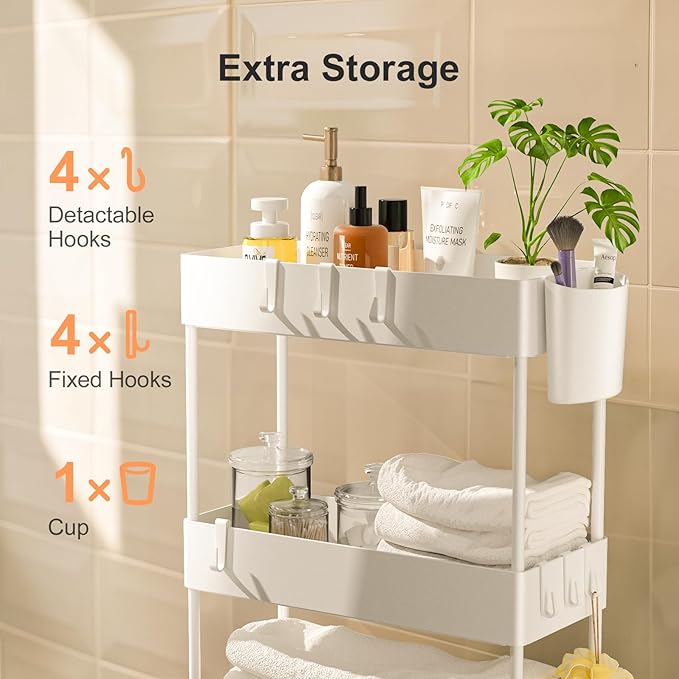 Pipishell Slim Storage Cart with Wheels, 4 Tier Bathroom Storage Organizer Rolling Utility Cart for Bathroom Kitchen Laundry Room Office Narrow Place (White)-NeatNest