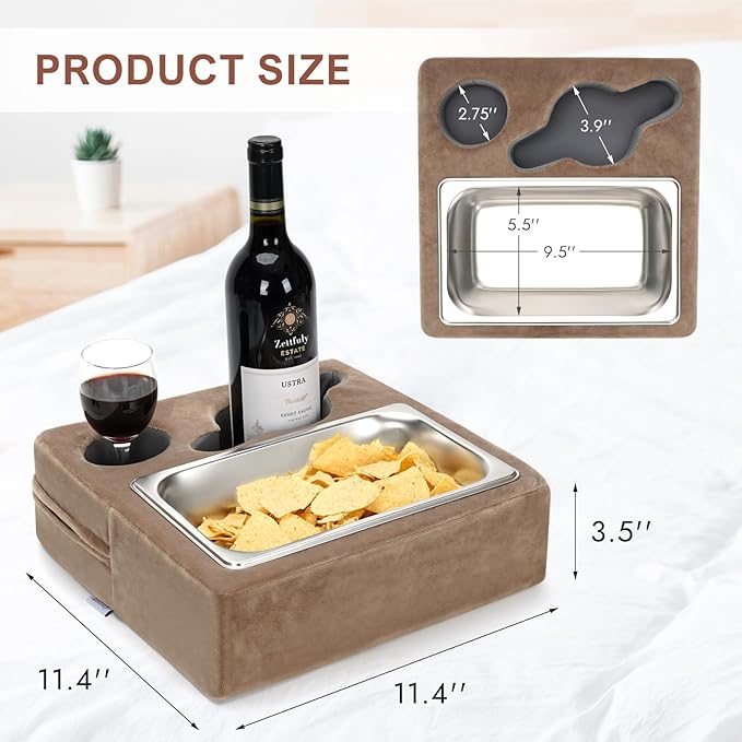 Couch Cup Holder, Couch Caddy, Couch Drink Holder, Bed Cup Tray, Sofa Cup Holder Remotes Holder for Cups, Headphones, Snacks and Phones, Use it on Car, Pack, Beach, RV, and More(Lightbrown)-NeatNest