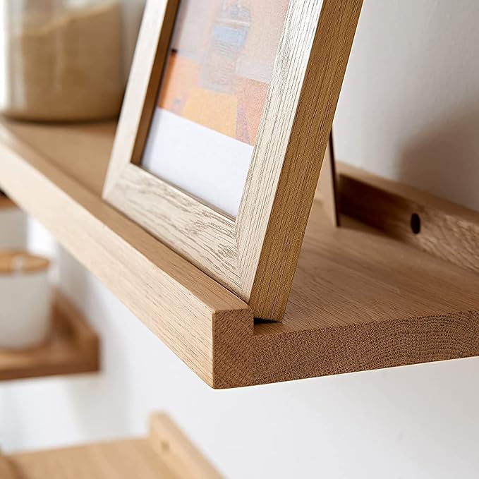 20 Inch Floating Shelves Wall Mounted, Rustic Wall Shelves for Decor and Storage, Natural Solid Oak Wood Shelf, Picture Ledge for Bedroom/Bathroom/Living Room/Kitchen, Natural Color, 20*4*1.5 (1 Pack)-NeatNest