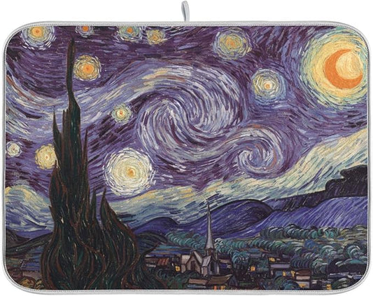 Absorbent Dish Drying Mat The Starry Night Kitchen Counter Mat Absorbent Microfiber Dry Mats for Dishes Large 24 x 18 Inches