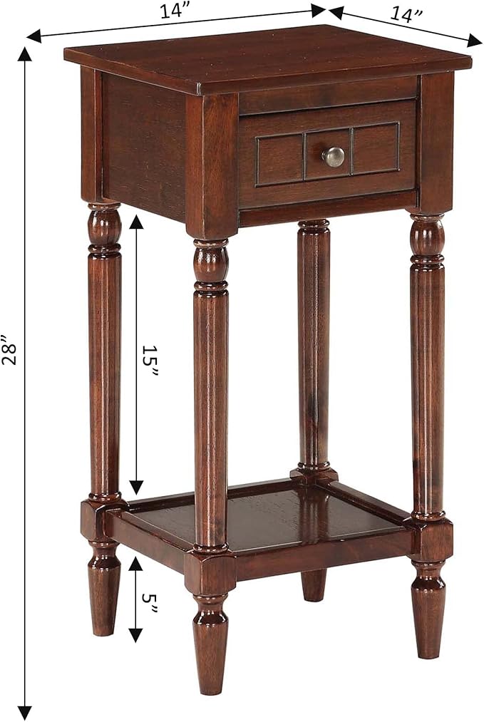 Convenience Concepts French Country Khloe 1 Drawer Accent End Table 14" - Traditional Farmhouse Side Table with Storage Drawer and Shelf for Living Room, Espresso-NeatNest
