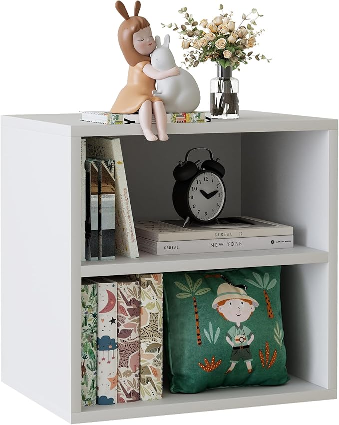 Garden 4 You Cube Organizer Shelf, 2-Tier Stackable Bookshelf, Wooden Display Bookcase with 2 Cube Storage, Small Storage Cabinet for Living Room, Bedroom - White-NeatNest