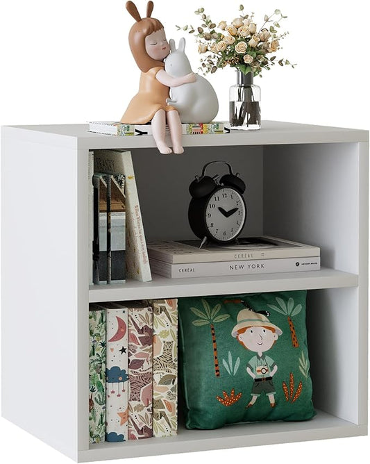 Garden 4 You Cube Organizer Shelf, 2-Tier Stackable Bookshelf, Wooden Display Bookcase with 2 Cube Storage, Small Storage Cabinet for Living Room, Bedroom - White-NeatNest