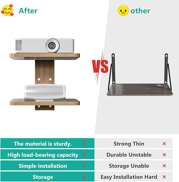 WALI Floating TV Shelf, Projector Shelf Holds Up to 22lbs, Wooden Projector Wall Mounted Shelves for DVD Players, Cable Boxes, Game Consoles, Living Room Decor Accessories (CS202N), 2 Shelves, Wood